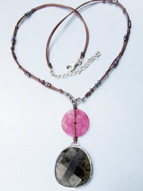 Signed SILPADA Sterling Silver Marble Quartzite 2 Str Cord Necklace N2229